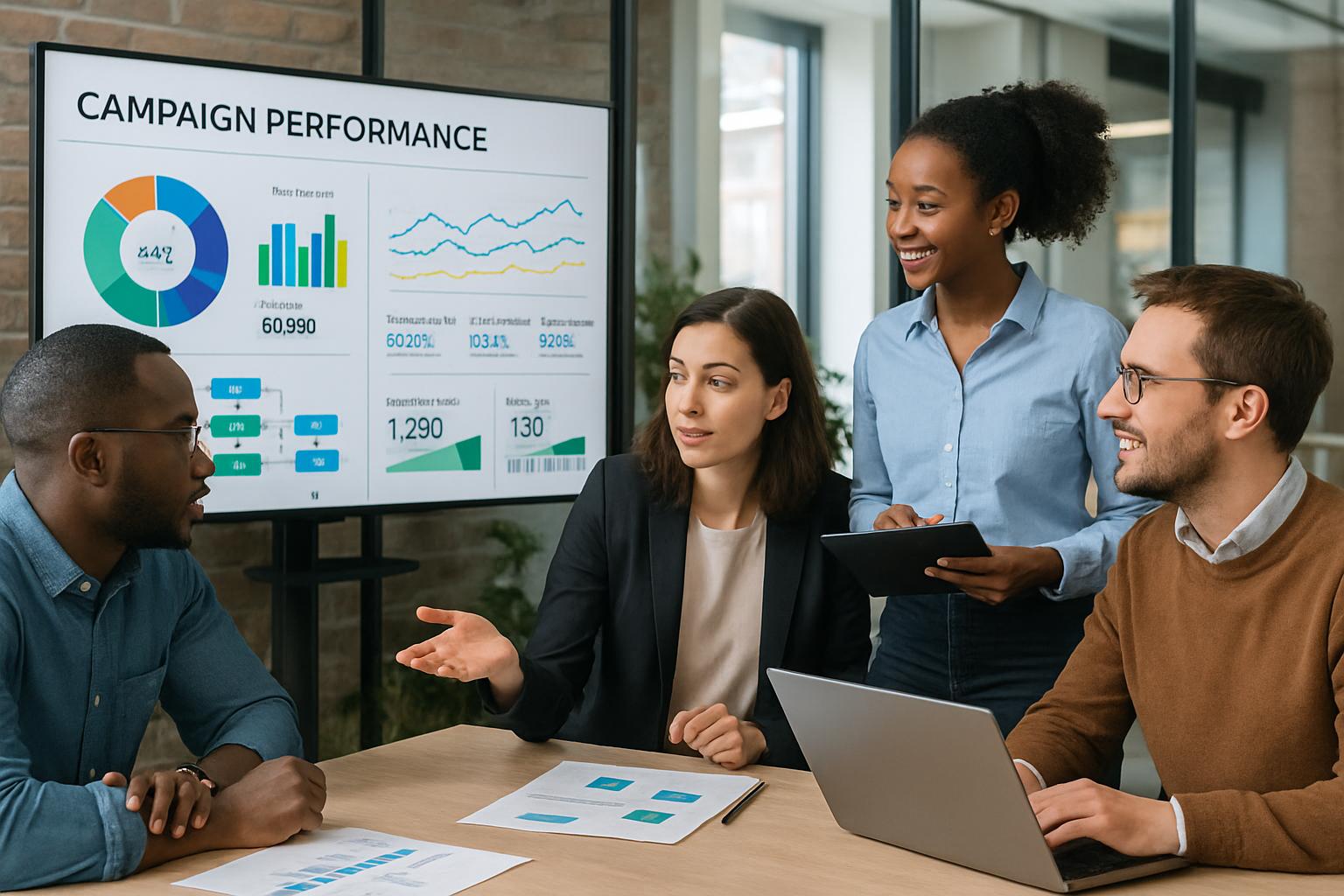Digital marketing analytics dashboard and campaign performance metrics